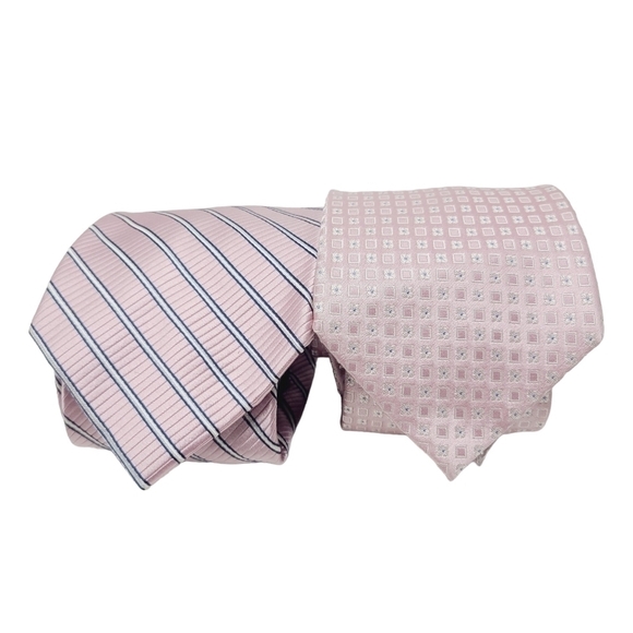 Jones New York | Men's Lot of Two Classic Pink Mixed Print Silk Ties (One Size) - Picture 1 of 10